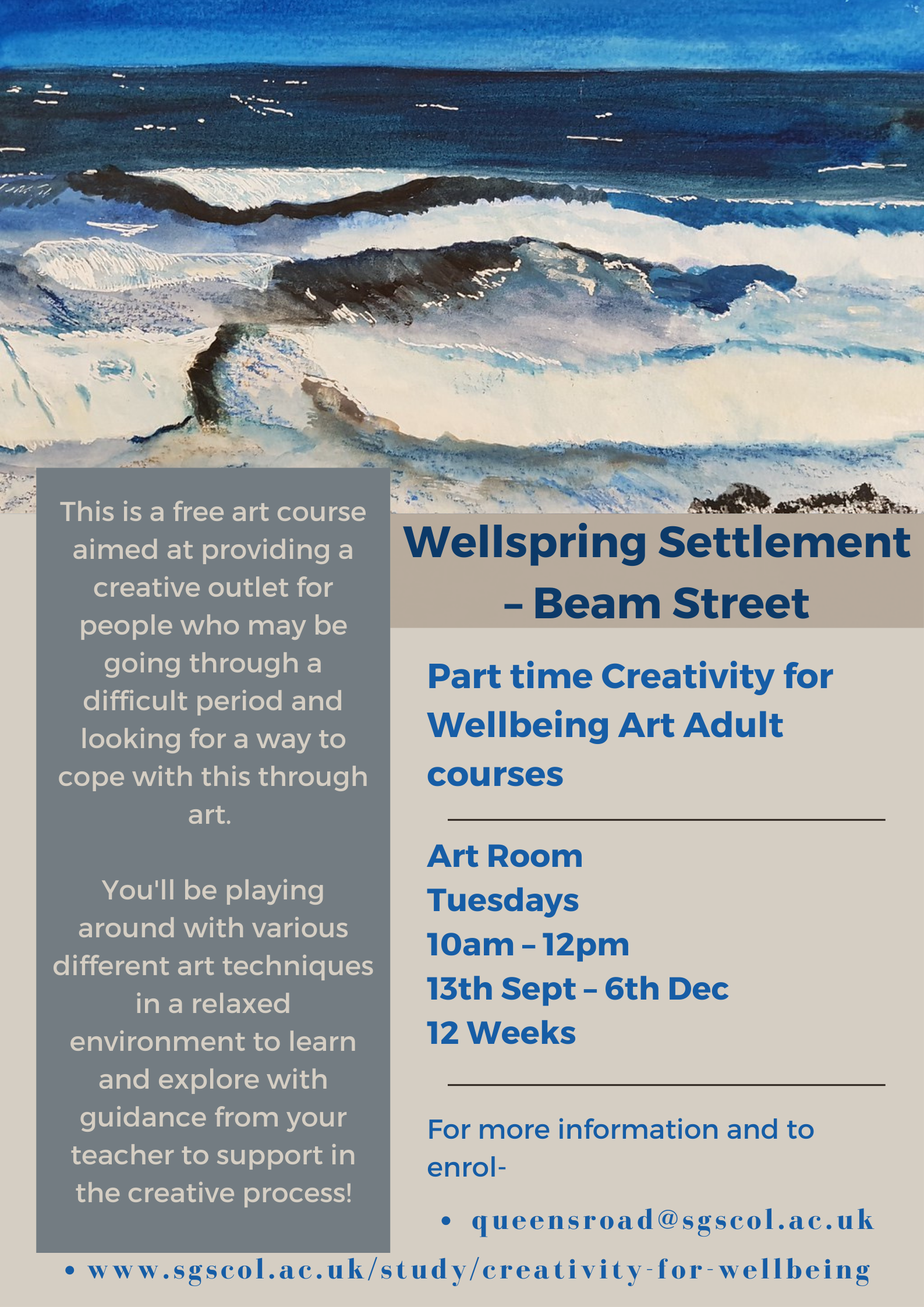 Creativity for wellbeing adult art course – term 2 – Wellspring Settlement